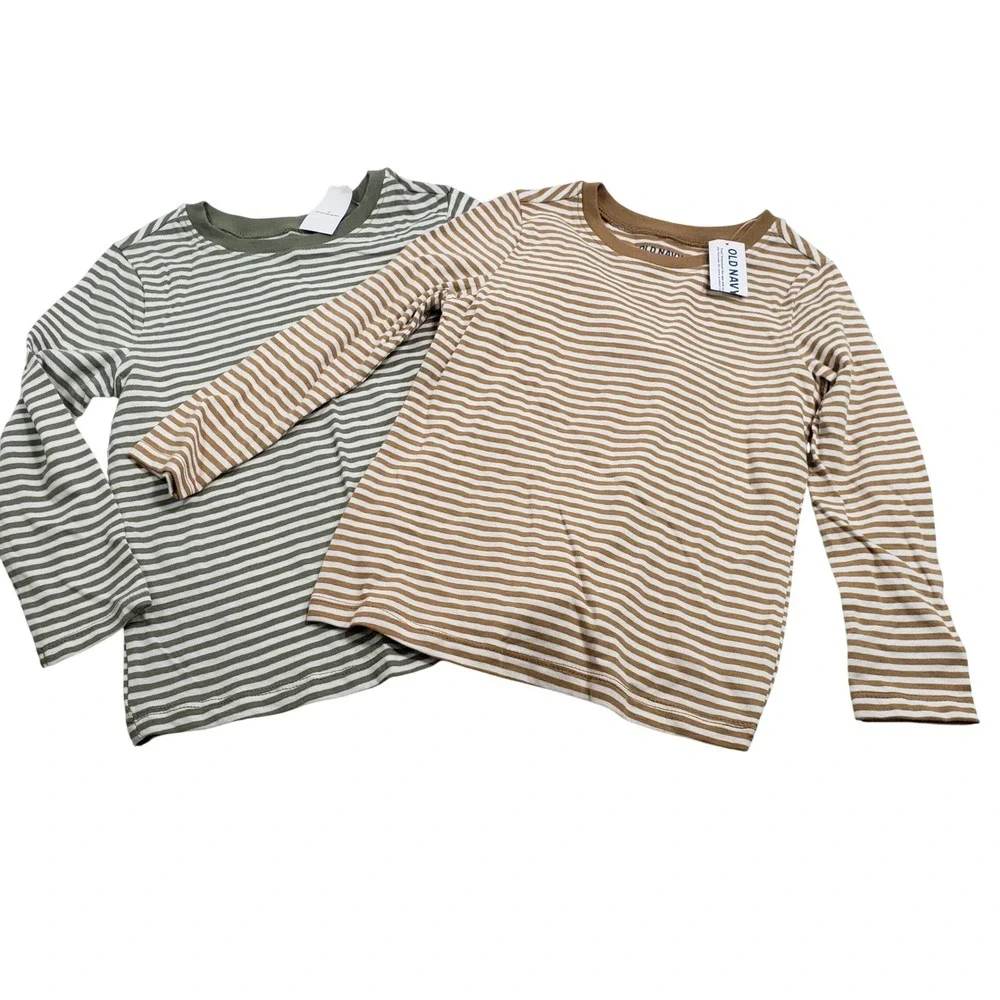 Old Navy Unisex Striped Long Sleeve T-Shirt Set 4T Green Brown